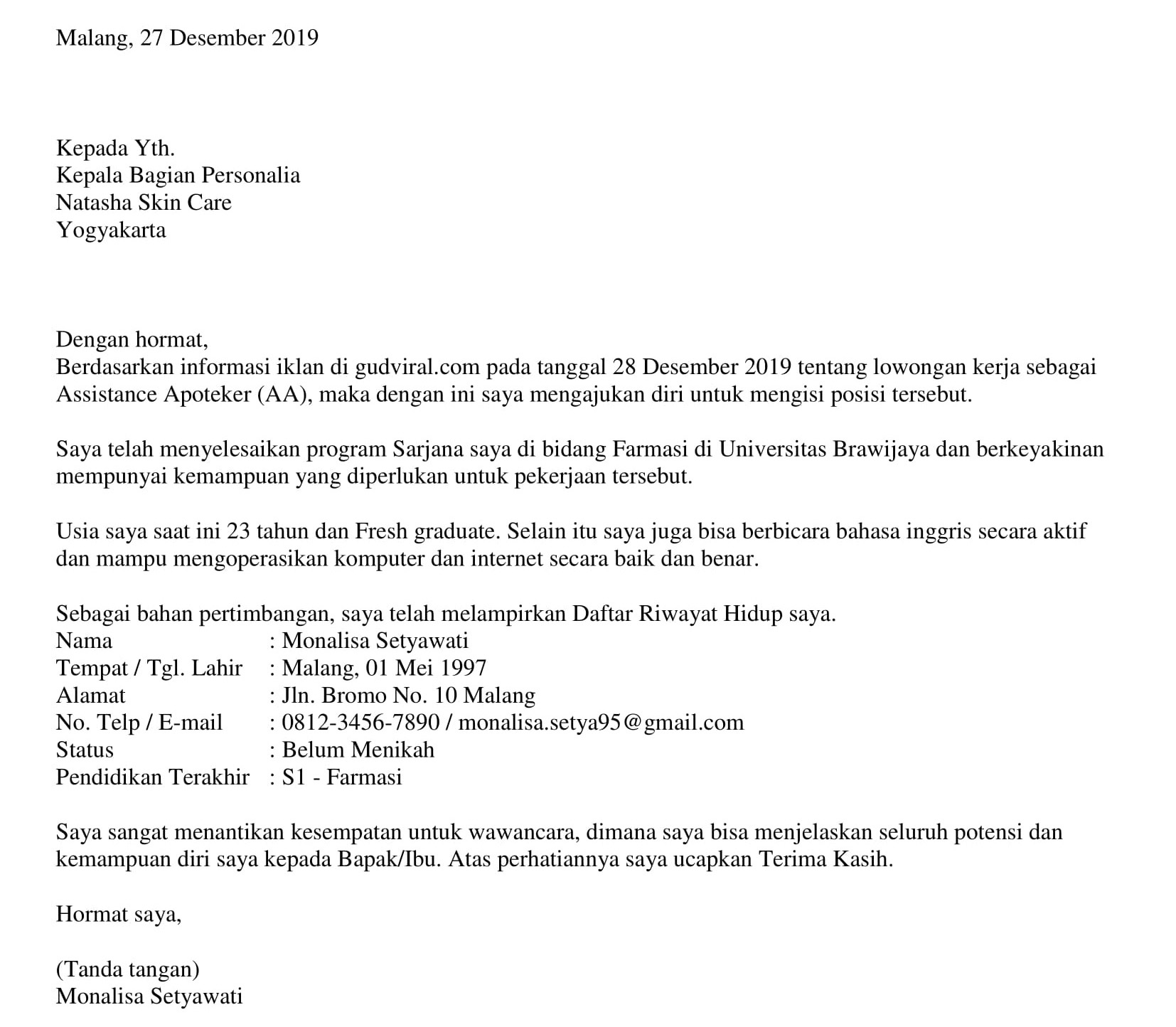Download Contoh Cv Lamaran Kerja Dokter Pictures - Garut Flash