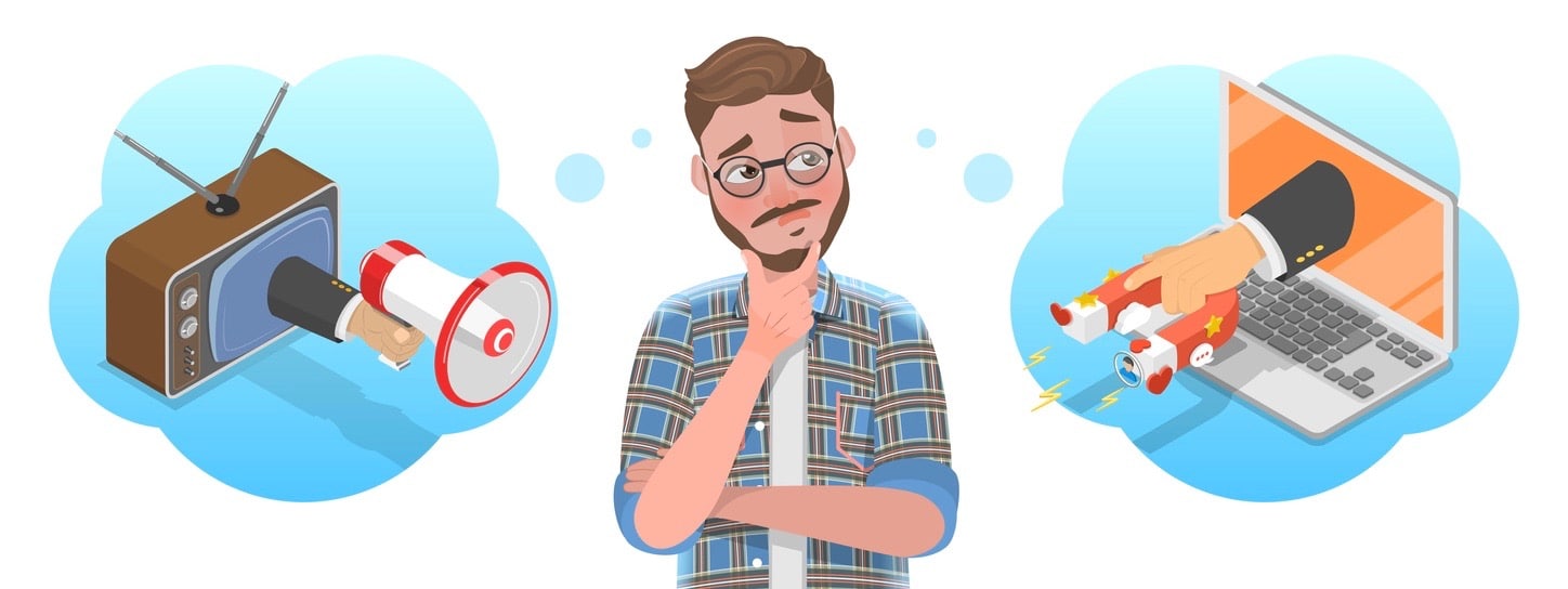 ilustrasi perbedaan promosi online dan offline